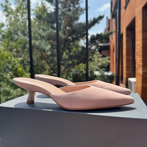 New Reformation Wilda Kitten Mule Pink Suede Kitten Heels 8 - Picture 3 of 12